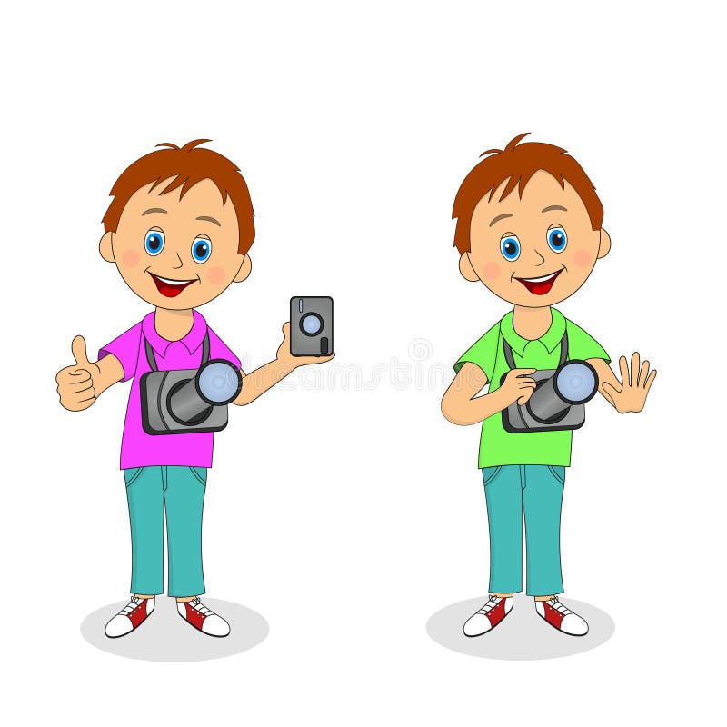 Smiling, Funny Boy with a Camera in Two Versions Stock Vector ...