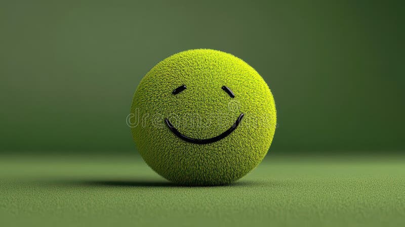 Smiling Fuzzy Green Sphere , glossy reflection. Fuzzy surface stock images, royalty-free photos and pictures