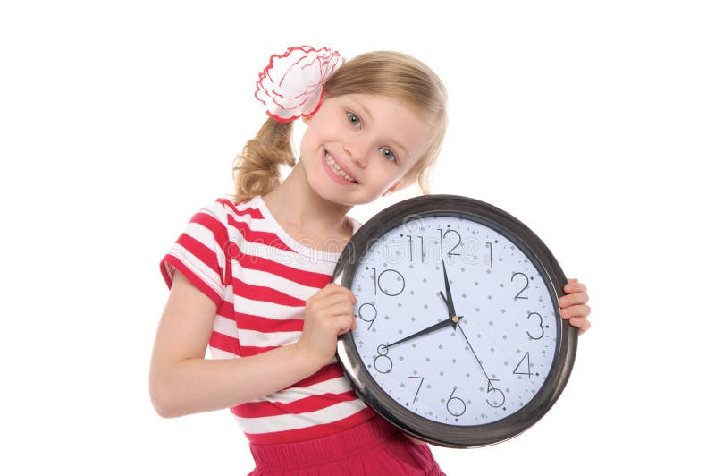 Smiling girl with clock stock image. Image of background 19876069
