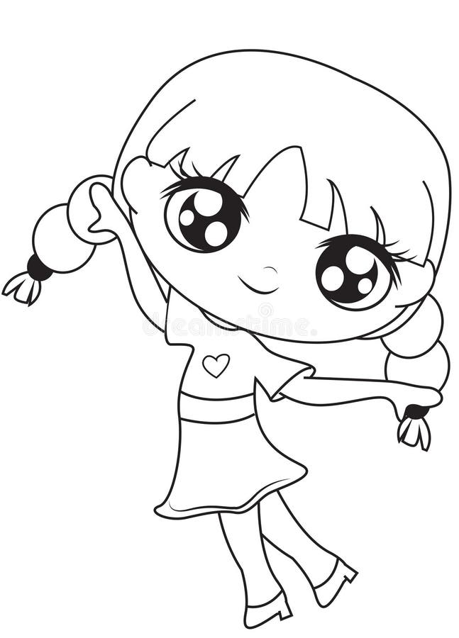 Smiling girl coloring page stock illustration