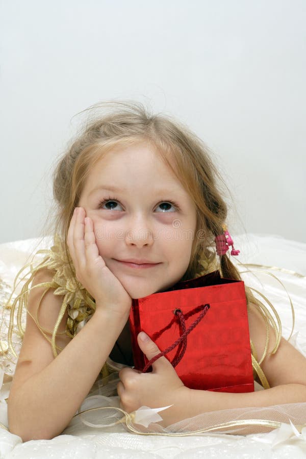Smiling girl with gift box stock image. Image of gift 7089607