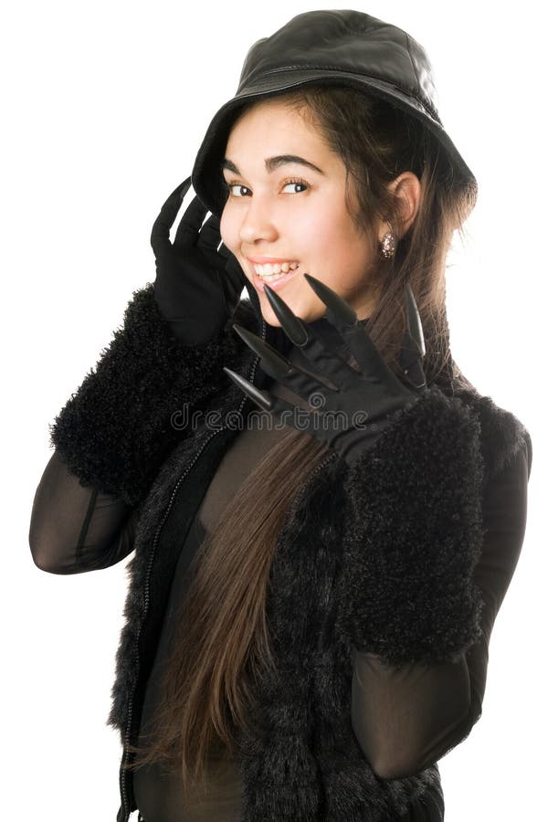 Smiling Girl in Gloves with Claws. Isolated Stock Image Image of