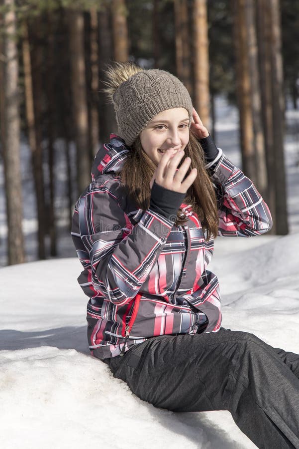 Smiling Girl Modeling in the Snow Stock Image - Image of outdoors ...