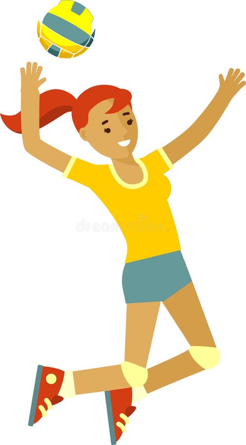 Smiling girl playing volleyball in flat style