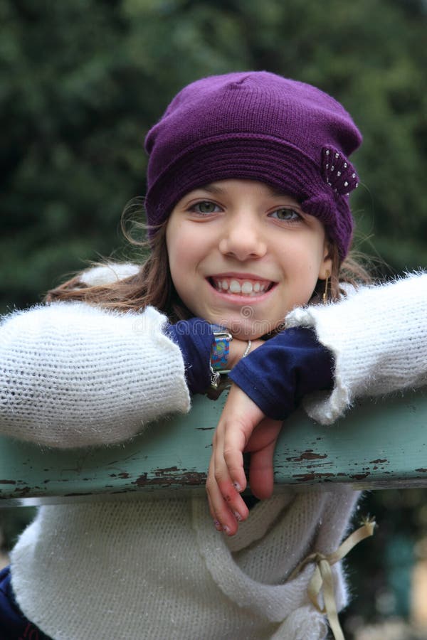 Smiling Girl with Purple Hat Stock Photo Image of attracted, junior 17682466