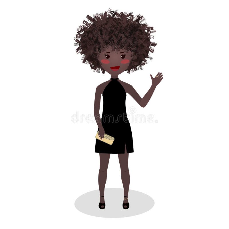 Smiling Girl Wearing Mini Dress. Cartoon Character Stock Vector -  Illustration of clutch, afro: 110207060