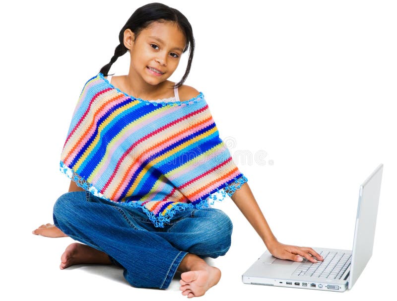 Smiling Girl Working On Laptop