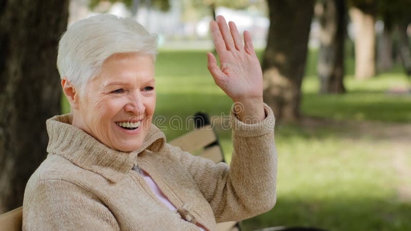 Smiling Gray Haired Grandma Retired Positive Lady In Warm Clothes 