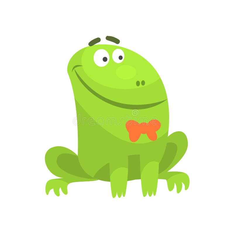 Smiling Green Frog Funny Character With Bow Tie Childish Cartoon Illustration