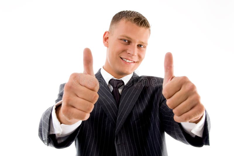 Smiling handsome lawyer showing thumbs up