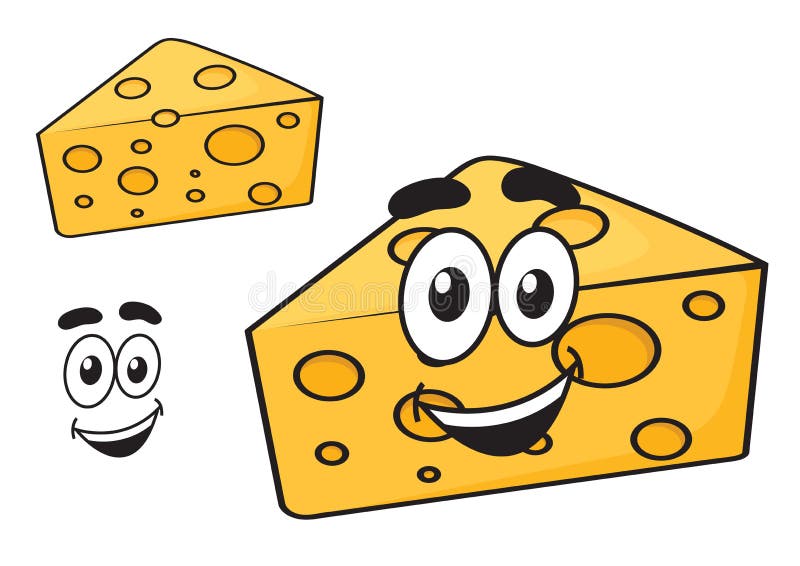 Smiling happy cartoon wedge of cheese. 