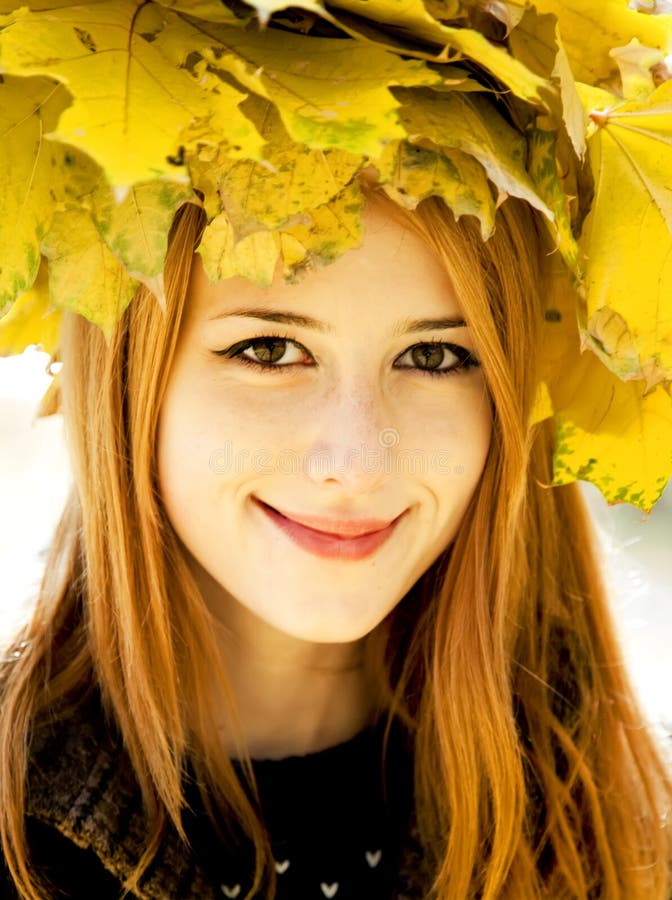 Smiling Happy Girl In Autumn Park Stock Image Image Of Season Maple