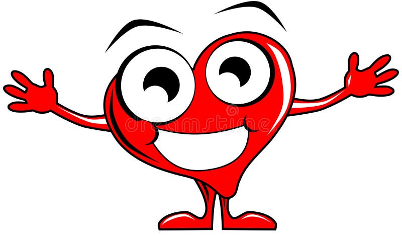 Smiling heart cartoon with open arms isolated