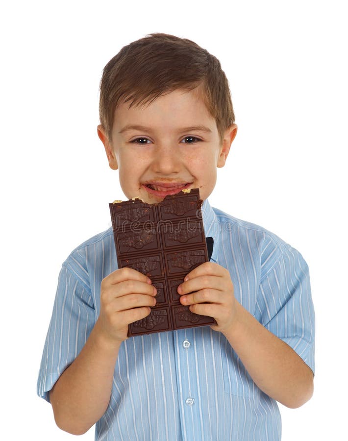 Smiling Kid Eating Chocolate Stock Photo Image of brown, studio 38092050