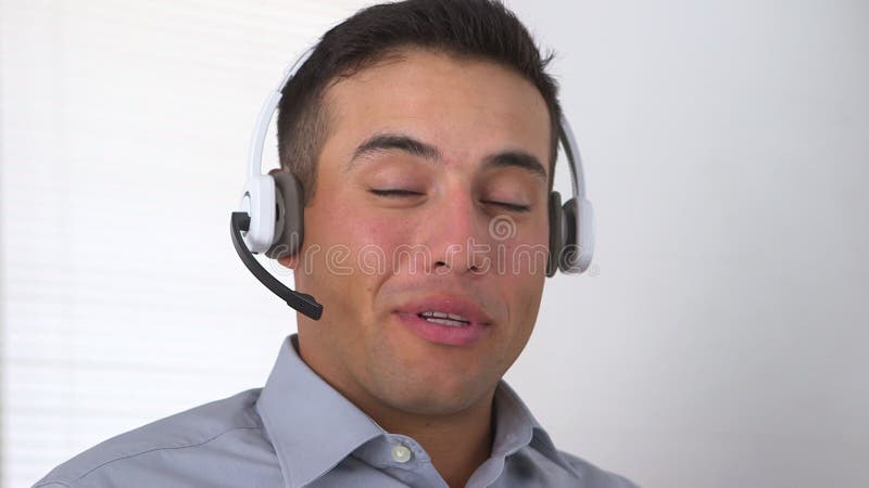 Smiling Latino telemarketer stock video