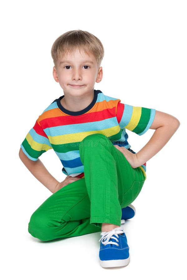 Smiling Little Boy In The Green Pants Stock Image - Image of single ...