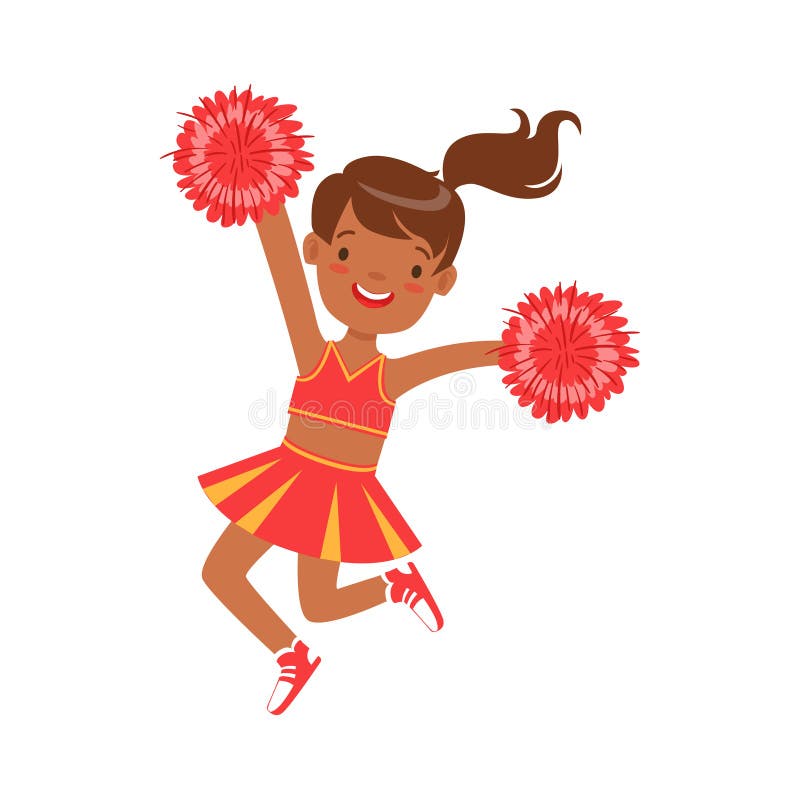 Smiling Cheerleaders Uniform Dancing Pompons Happy Stock Vector