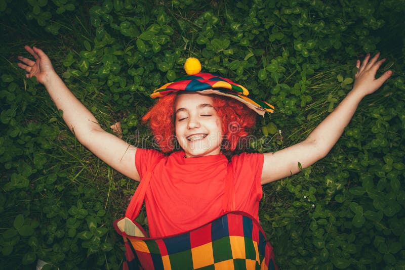 Smiling Little Girl in Clown Wig Stock Photo Image of carnival