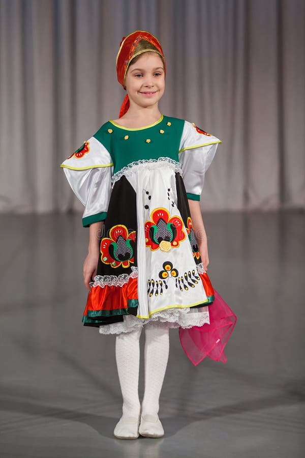The Smiling Little Girl in Folk Costume Stock Photo - Image of performs ...