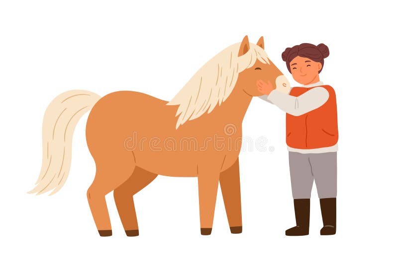 Girl Touching Horse Illustration Stock Illustrations – 33 Girl Touching ...