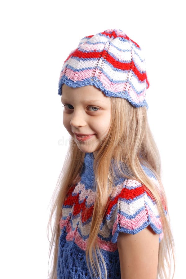 Smiling Little Girl in Knitted Hat Stock Image - Image of smile, hair ...