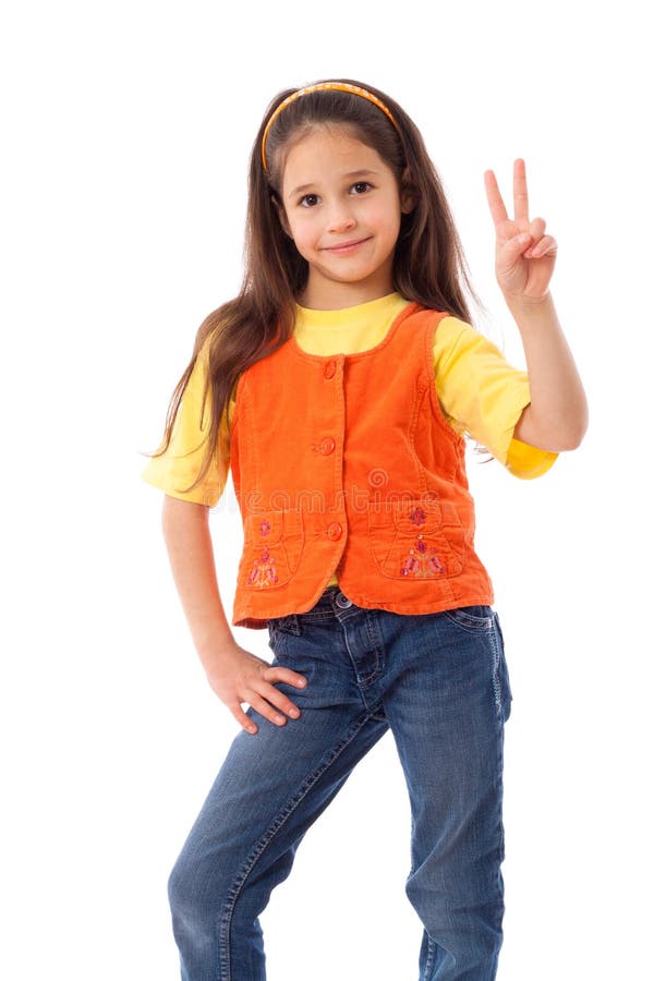 Smiling little girl with victory sign