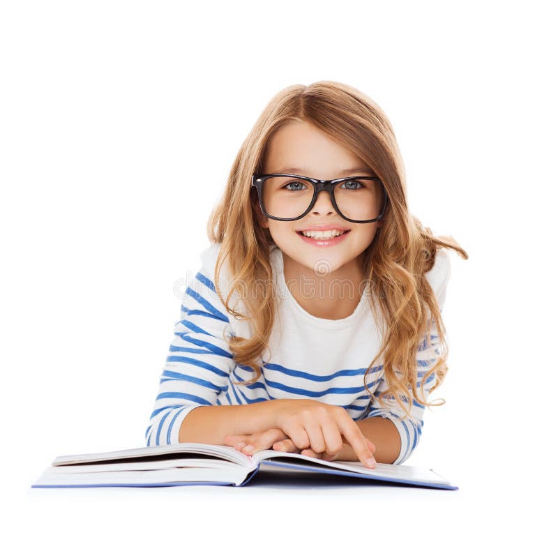 Smiling little student girl lying on the floor royalty free stock photos Smiling little student girl lying on the floor royalty free stock photos