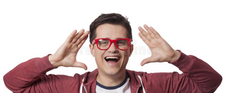Smiling male hipster student at white background royalty free stock images Smiling male hipster student at white background royalty free stock images