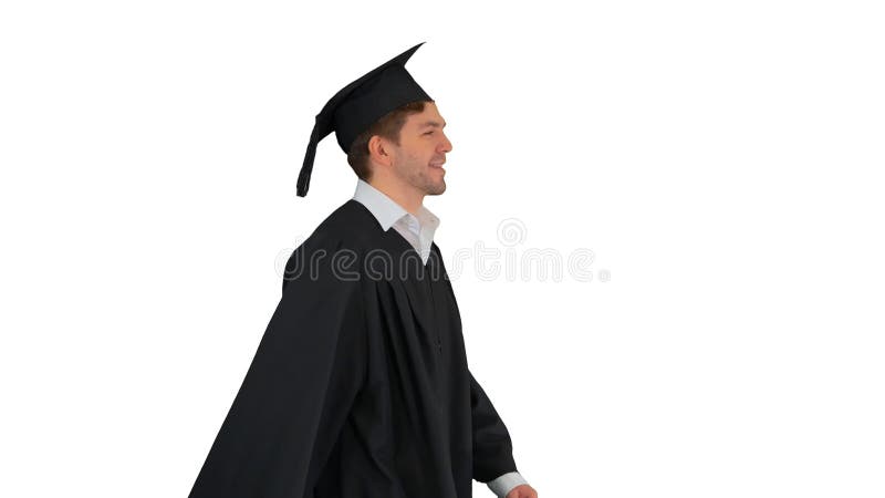Smiling Male Student in Graduation Robe Walking with His Diploma Stock ...