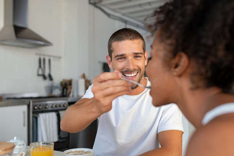 Man Spoonfeeding His Girlfriend Stock Image Image Of Dinner Luxury