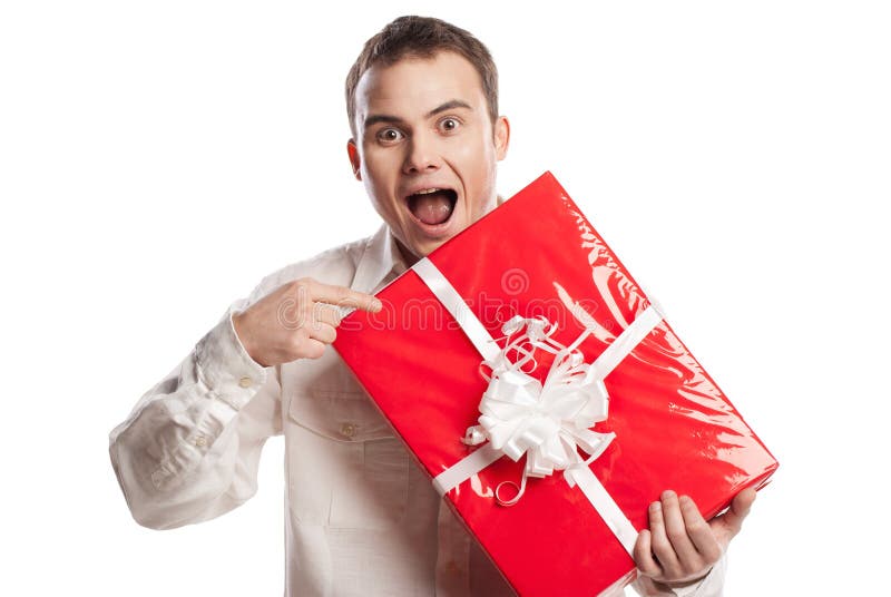 Suprise man with gift stock photo. Image of holiday, human - 16545624