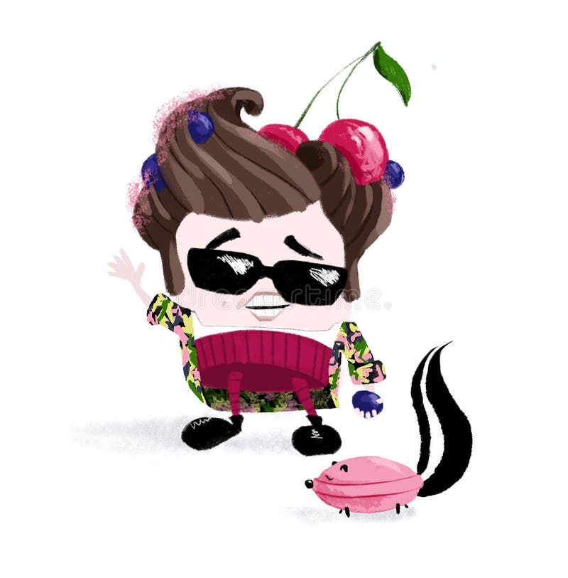 Smiling man and skunk. Illustration for children. Hand drawn style. Smiling skunk illustrations