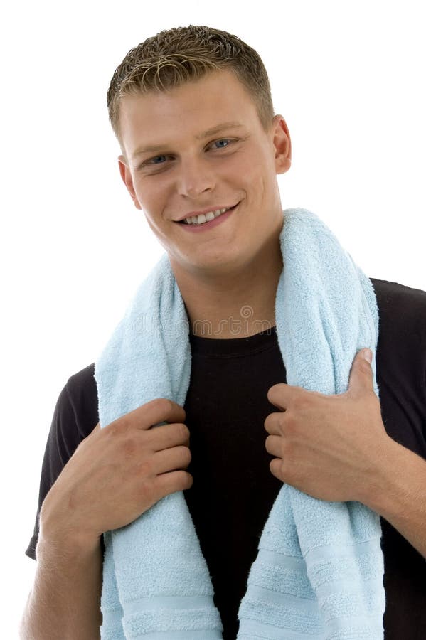 Smiling man with towel