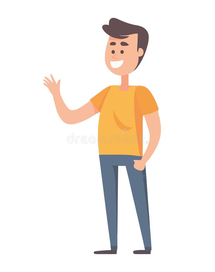 Smiling man waving hand, happy expression royalty free illustration