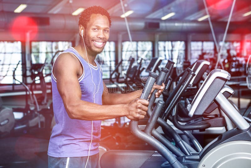 Smiling Man Working Out with Headphones Stock Photo - Image of ...