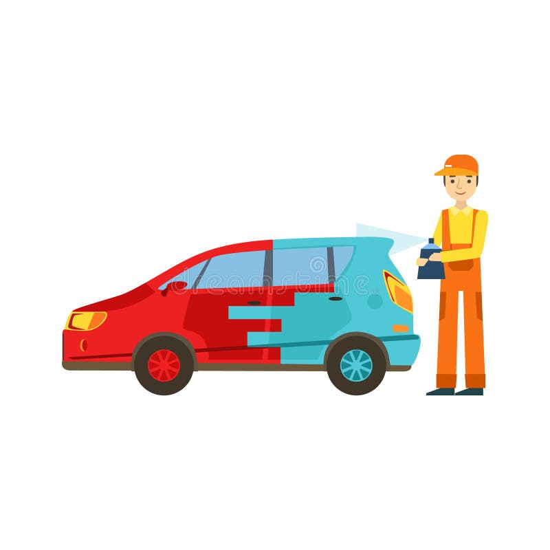Smiling Mechanic Painting the Car in the Garage, Car Repair Workshop  Service Illustration Stock Vector - Illustration of mechanic, cartoon:  83539862