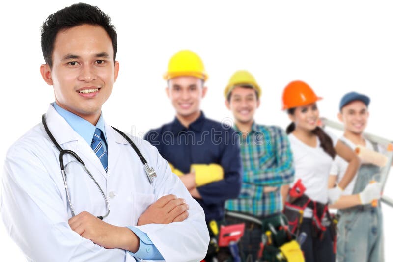 Smiling medical doctor. worker and employee healthcare insurance