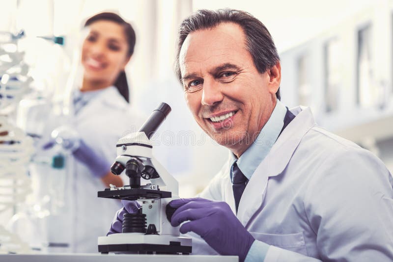 Smiling Microbiologist Making New Discovery Stock Image Image of