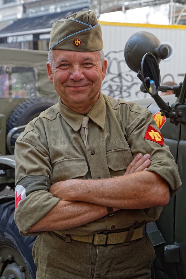 Smiling military man during 75th anniversary of Liberation of Lyon royalty free stock images Smiling military man during 75th anniversary of Liberation of Lyon royalty free stock images