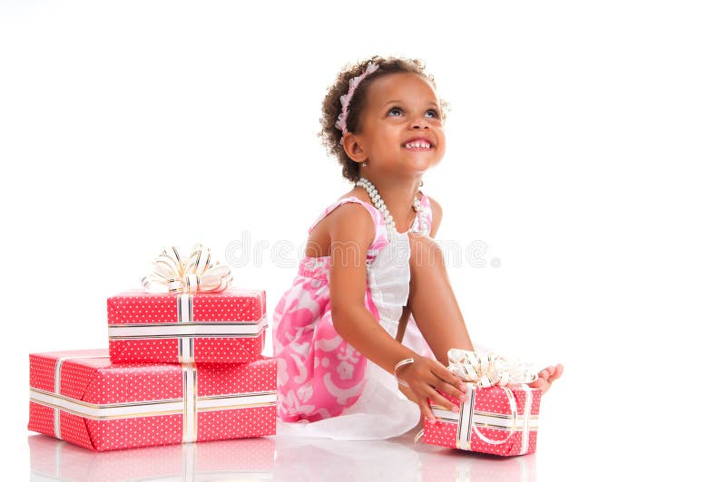 Happy Smiling Little Girl between Gifts Stock Photo - Image of