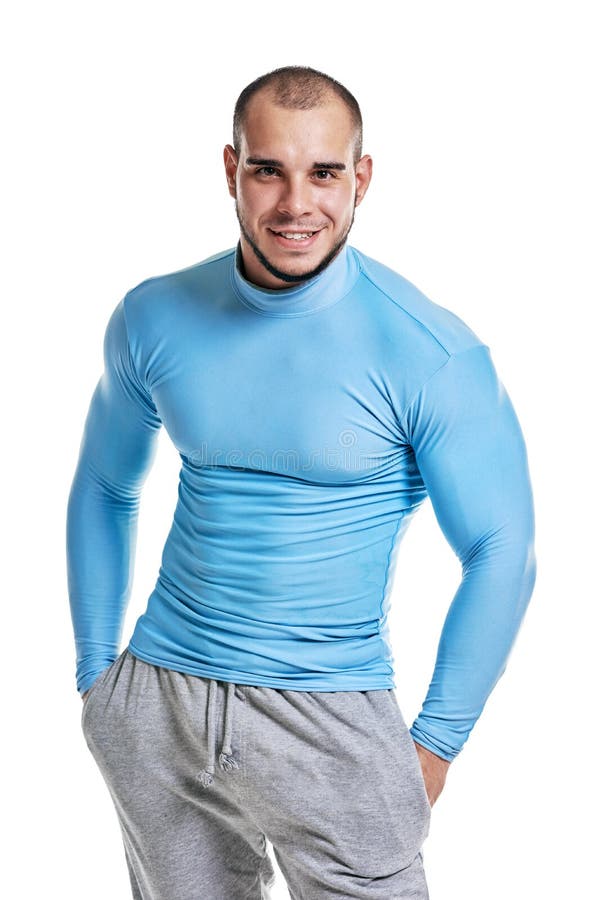 Smiling muscular bodybuilder stock photos