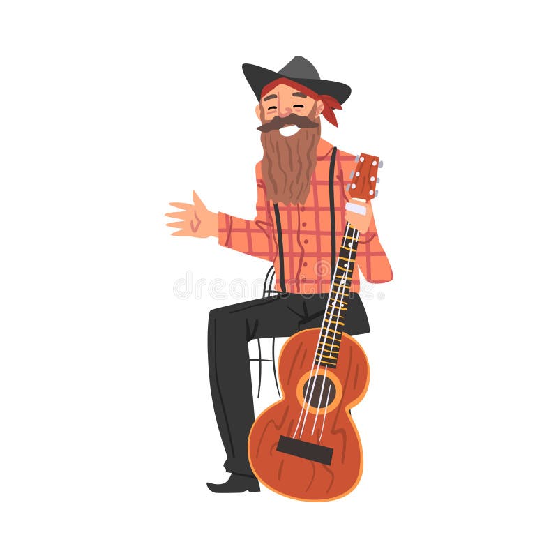 Smiling Musician Character with Guitar Giving Interview Cartoon Style ...