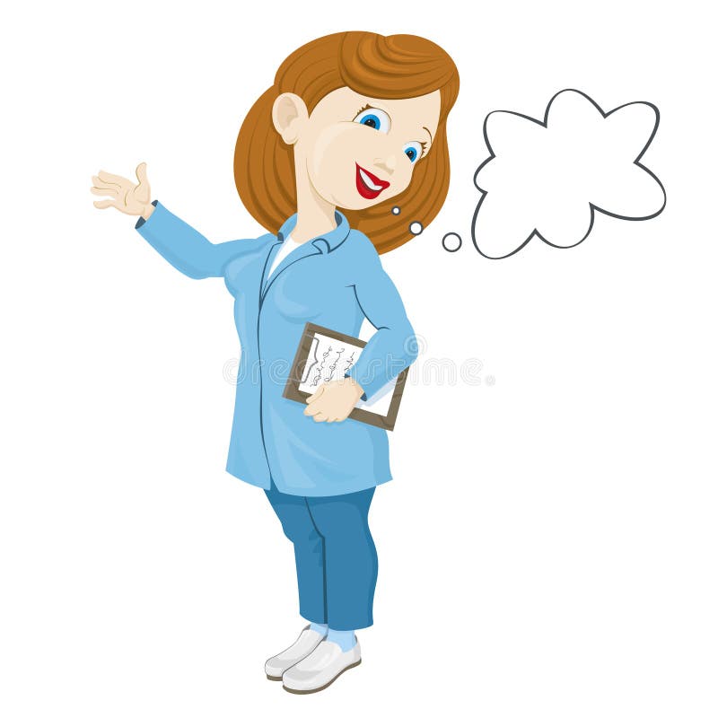 Smiling nurse in a lab coat stock illustration