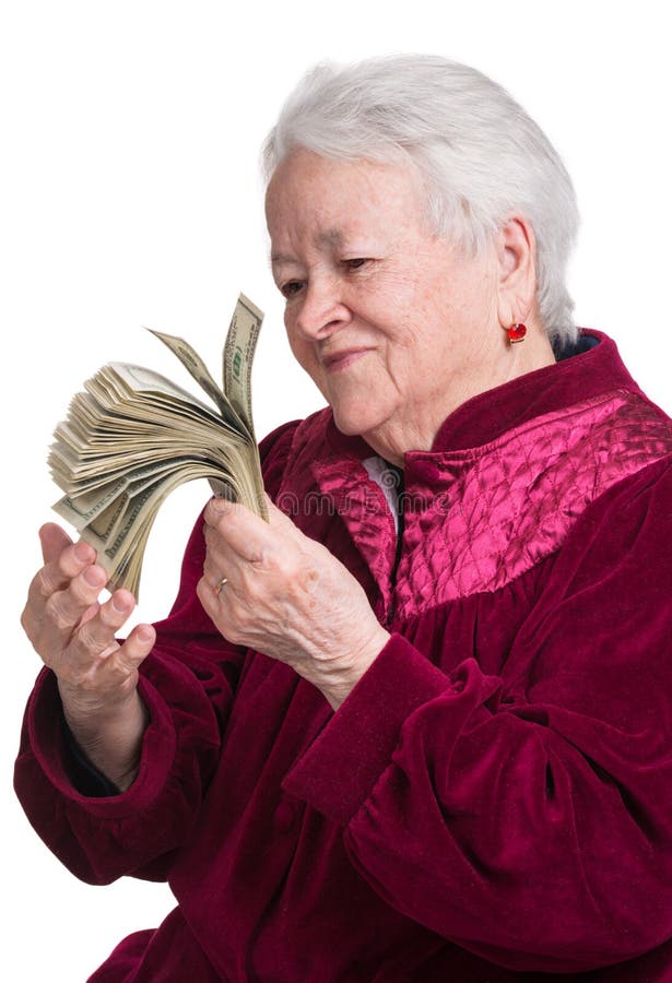 Smiling Old Woman Holding Money Stock Image Image of currency, bills