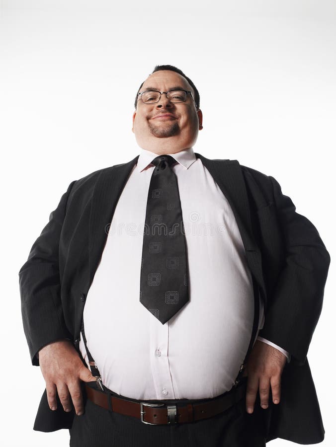 Smiling Overweight Businessman With Hands On Hips Stock Photo - Image ...