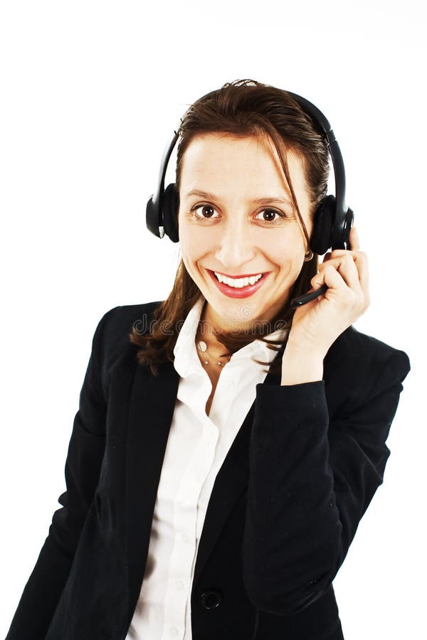 Smiling pretty business woman with headset royalty free stock images Smiling pretty business woman with headset royalty free stock images