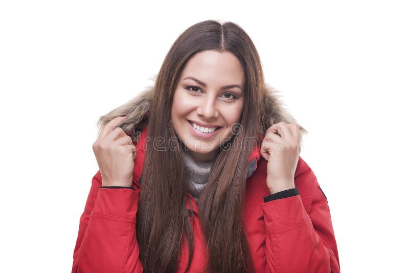 Smiling Pretty in Red Jacket Stock Image Image of lifestyle, jacket