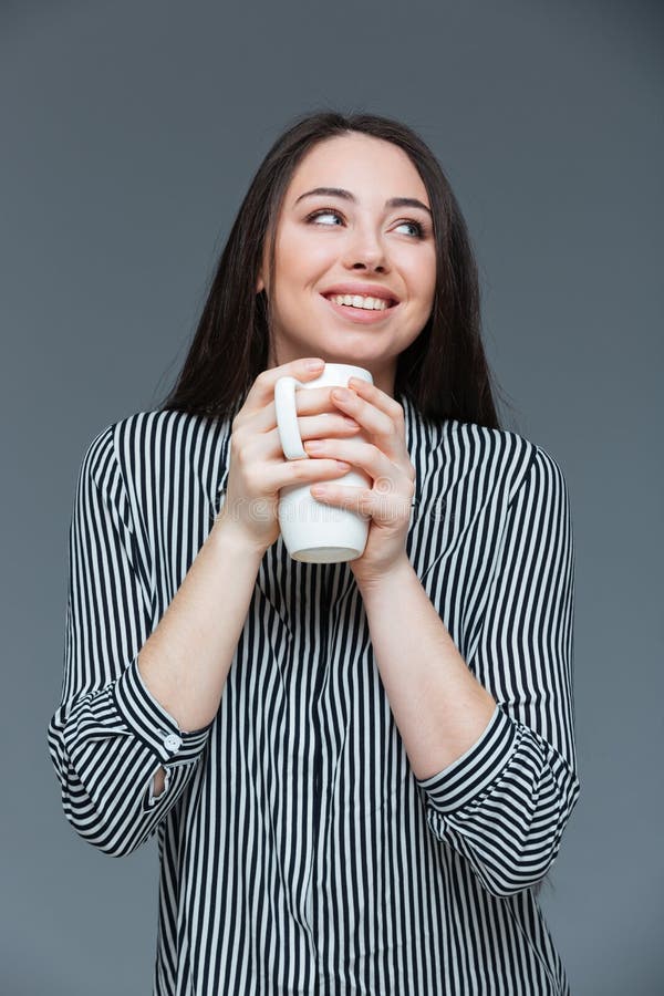 Smiling Pretty Woman Holding Cup With Coffee Stock Image Image Of Background Holding 71552569