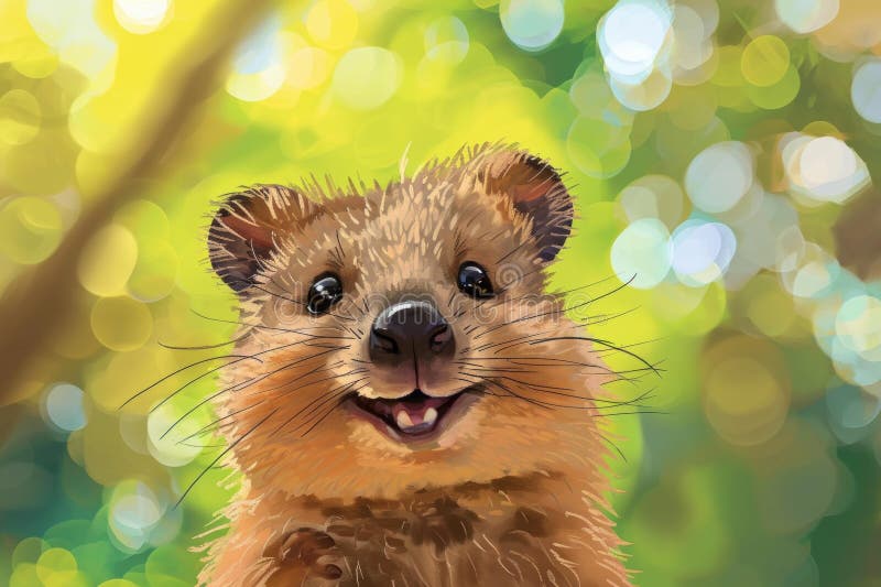 Ilustrare Quokka zâmbitoare cu fond spumant royalty free illustration