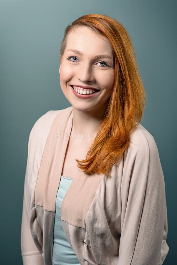 Smiling Red Haired Woman Looking at Camera Stock Image - Image of hair ...